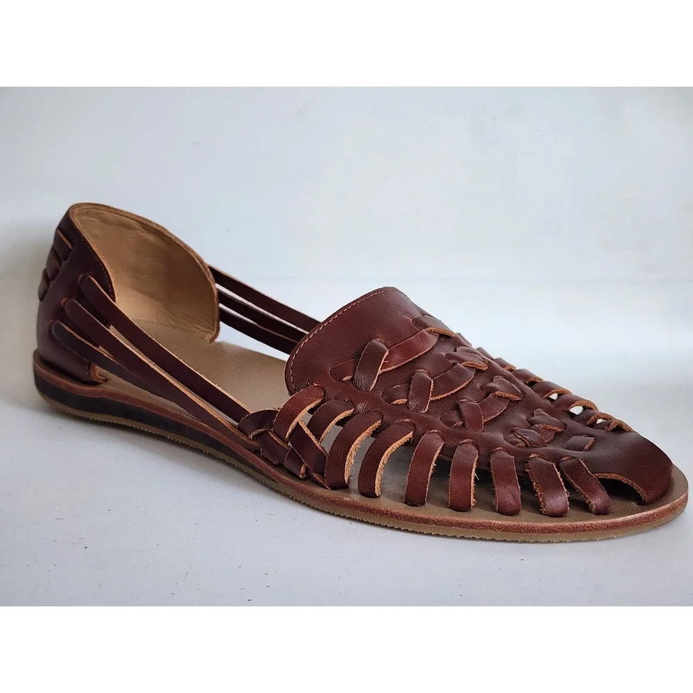 Nisolo Huarache Sandals Brandy Brown Woven Leather Flats Shoes Womens 10